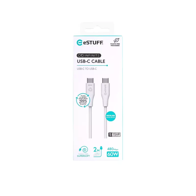 USB laidas eSTUFF ES604270 2 m USB C Baltas USB 2.0 0,48 Gbit/s