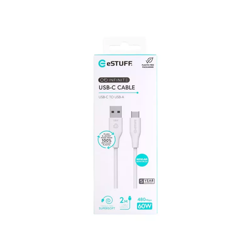 eSTUFF ES605270 USB laidas USB 2.0 2 m USB C USB A Baltas