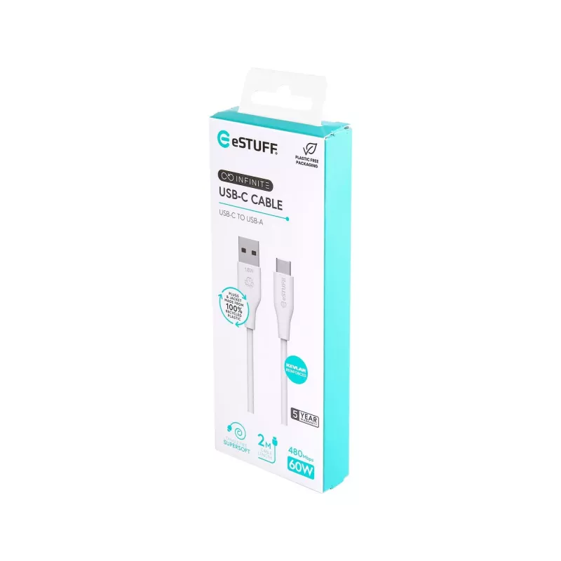 eSTUFF ES605270 USB laidas USB 2.0 2 m USB C USB A Baltas