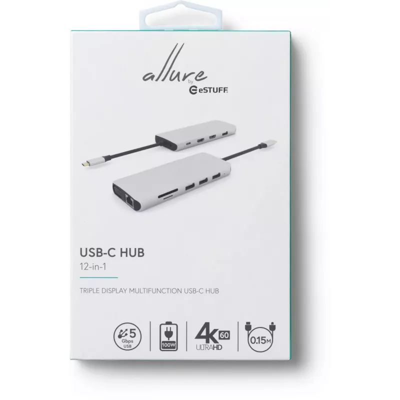 eSTUFF ES623009 sąsajos koncentratorius USB 3.2 Gen 1 (3.1 Gen 1) Type-C 5000 Mbit/s pilka