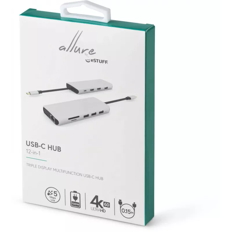 eSTUFF ES623009 sąsajos koncentratorius USB 3.2 Gen 1 (3.1 Gen 1) Type-C 5000 Mbit/s pilka