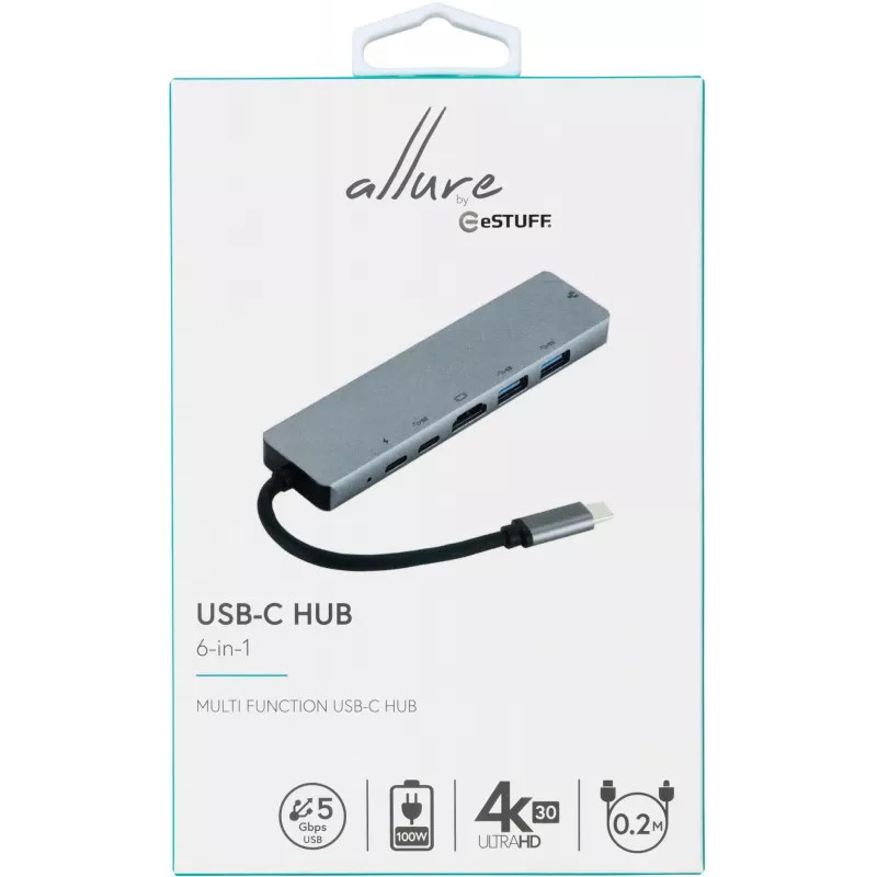 eSTUFF ES623012 nešiojamojo kompiuterio dokas / prievadų replikatorius USB 3.2 Gen 1 (3.1 Gen 1) Type-C pilka