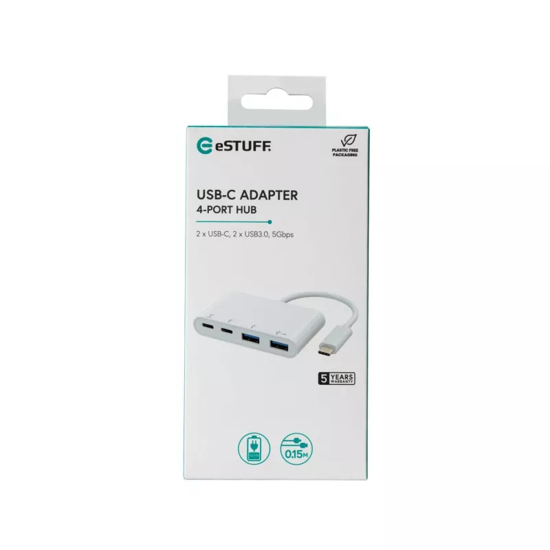 USB Hub eSTUFF USB-C į 2 x USB 3.0 ir 2 x USB-C 3.1 10000 Mbit/s baltas