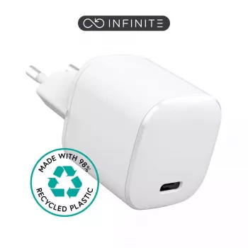 eSTUFF 100% perdirbtas plastikas – Namų įkroviklis USB-C PD 3A 20W, EU kištukas – Balta