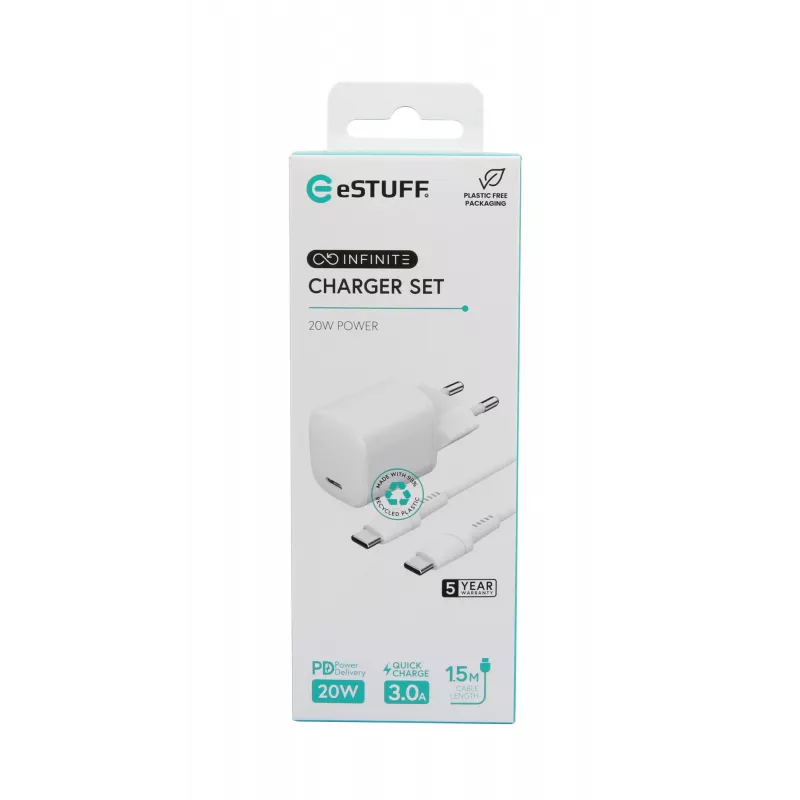 Mobiliojo įrenginio įkroviklis eSTUFF ES637500 12V USB Type-C 1,5 m Baltas