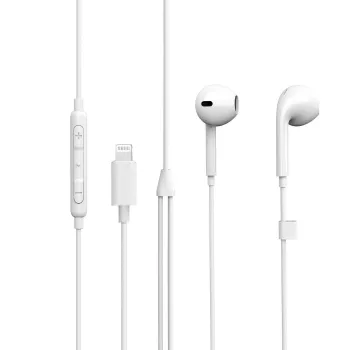 eSTUFF į ausis įdedamos ausinės, skirtos „Apple“ įrenginiams, laidinės, skambučiams / muzikai, 90 g, ausinės, baltos