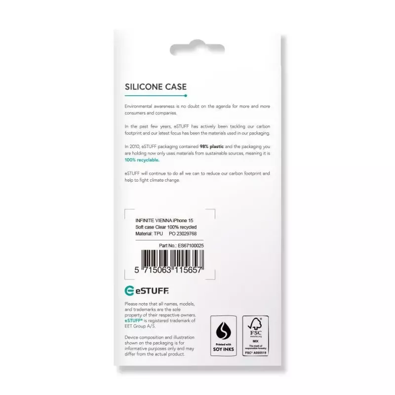 eSTUFF ES67100025 mobiliojo telefono dėklas 15,5 cm (6,1 colio) Dangtelis Skaidrus