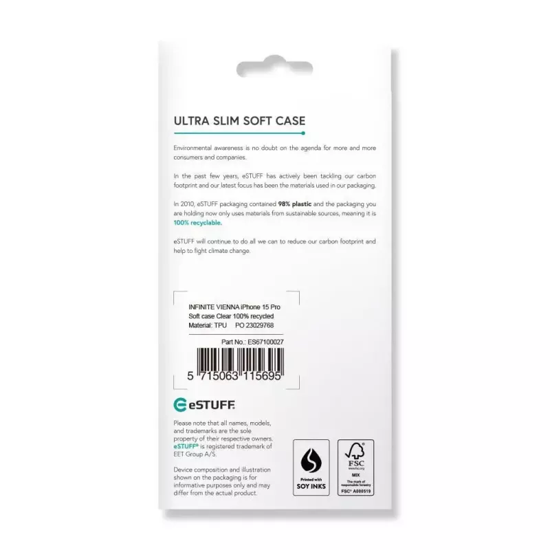 eSTUFF ES67100027 mobiliojo telefono dėklas 15,5 cm (6,1 col.) Užvalkalas Skaidrus
