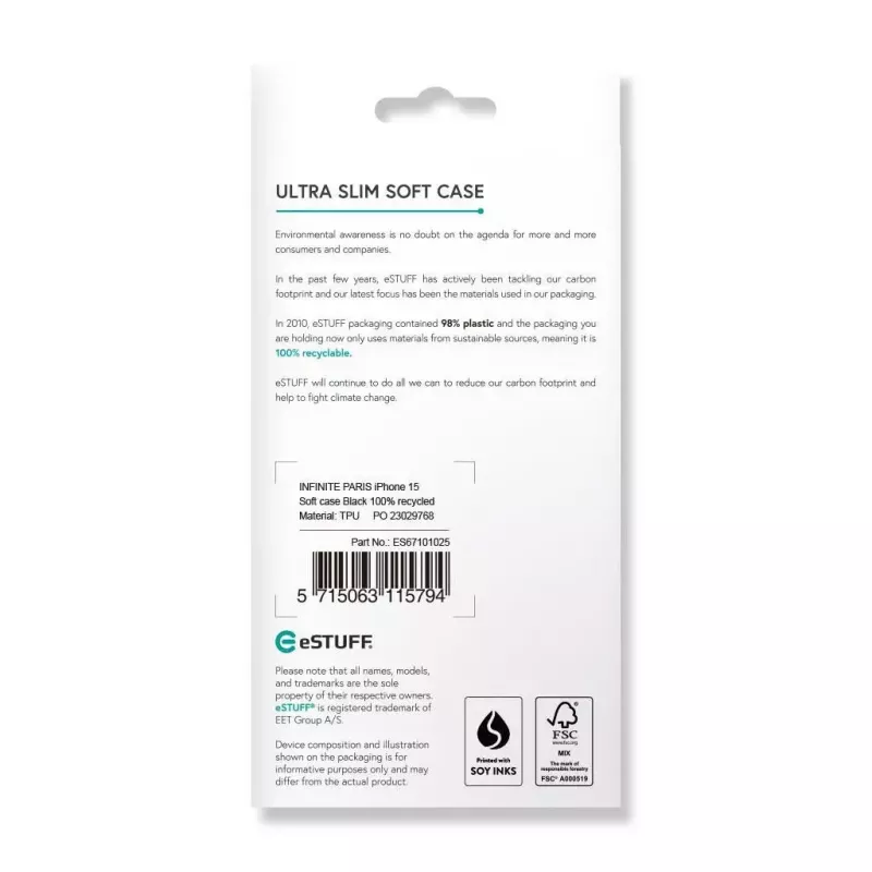 eSTUFF ES67101025 mobiliojo telefono dėklas 15,5 cm (6,1 col.) Užvalkalas Juoda