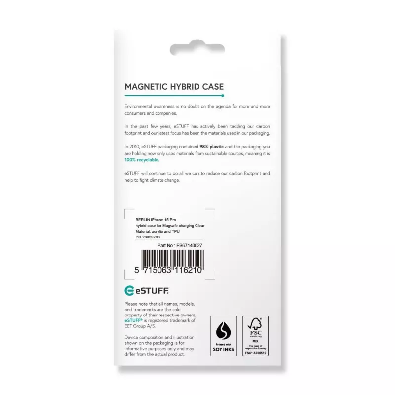eSTUFF ES67140027 mobiliojo telefono dėklas 15,5 cm (6,1 col.) Užvalkalas Skaidrus