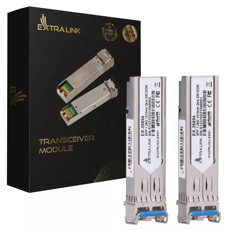 SFP modulis Extralink EX.35894 1.25Gbps LC/UPC 1310nm 2km vienmodis DOM 2 vnt.