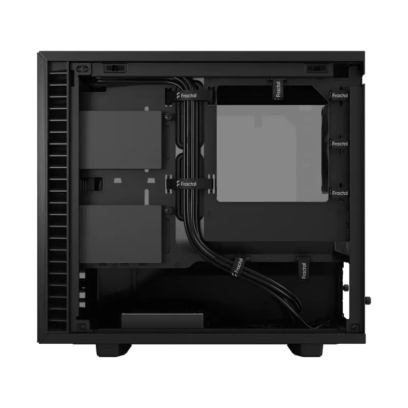 PC korpusas Fractal Design Define 7 Nano Juoda — Mini-ITX/Mini-DTX, ATX PSU, grūdintas stiklas, 205×399×361 mm