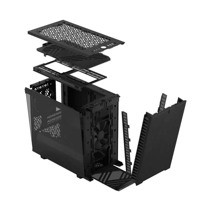 PC korpusas Fractal Design Define 7 Nano Juoda — Mini-ITX/Mini-DTX, ATX PSU, grūdintas stiklas, 205×399×361 mm