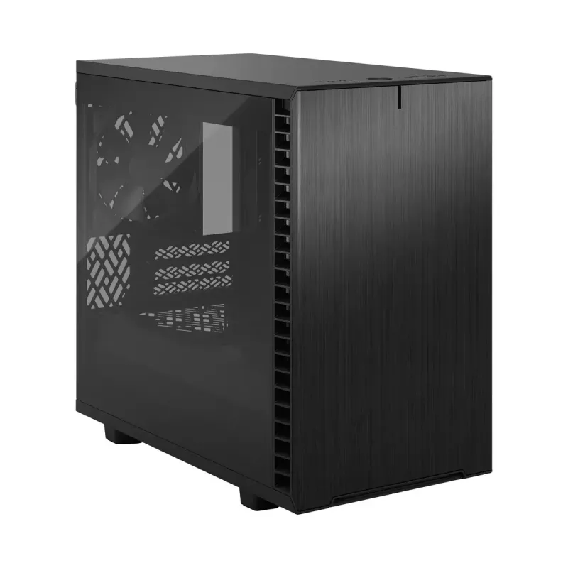 PC korpusas Fractal Design Define 7 Nano Juoda — Mini-ITX/Mini-DTX, ATX PSU, grūdintas stiklas, 205×399×361 mm