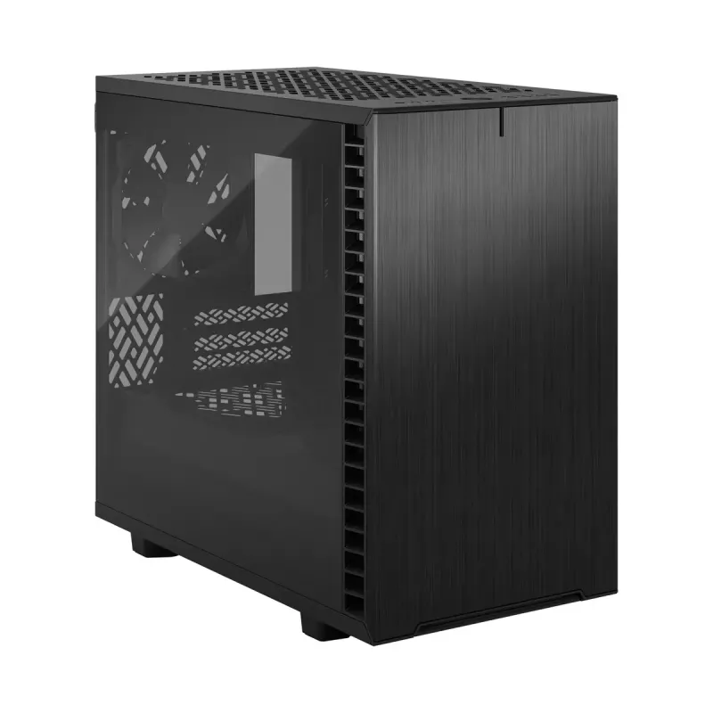 PC korpusas Fractal Design Define 7 Nano Juoda — Mini-ITX/Mini-DTX, ATX PSU, grūdintas stiklas, 205×399×361 mm