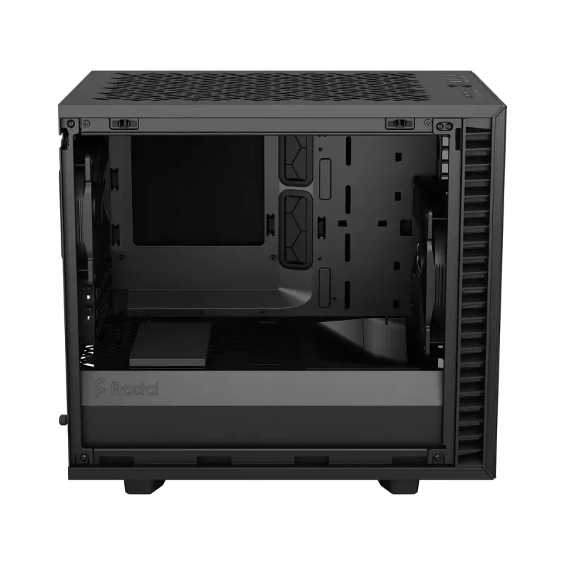 PC korpusas Fractal Design Define 7 Nano Juoda — Mini-ITX/Mini-DTX, ATX PSU, grūdintas stiklas, 205×399×361 mm