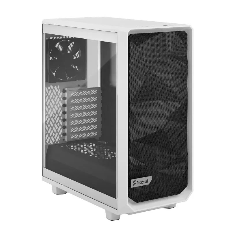 PC korpusas (tower) Fractal Design Meshify 2 Compact — baltas, palaiko ATX maitinimo blokus, 2×140 mm priekyje, 1×120 mm gale, 2,5 col./3,5 col. diskai, 210×424×475 mm