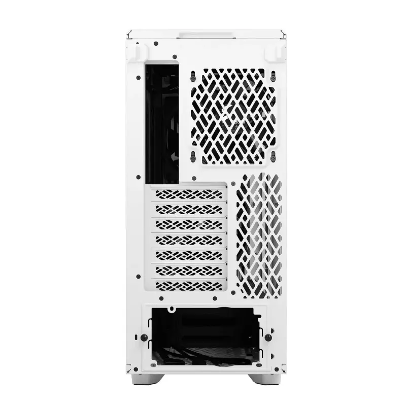 PC korpusas (tower) Fractal Design Meshify 2 Compact — baltas, palaiko ATX maitinimo blokus, 2×140 mm priekyje, 1×120 mm gale, 2,5 col./3,5 col. diskai, 210×424×475 mm