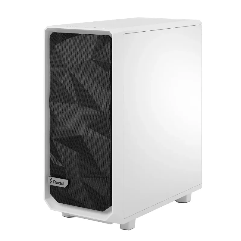 PC korpusas (tower) Fractal Design Meshify 2 Compact — baltas, palaiko ATX maitinimo blokus, 2×140 mm priekyje, 1×120 mm gale, 2,5 col./3,5 col. diskai, 210×424×475 mm