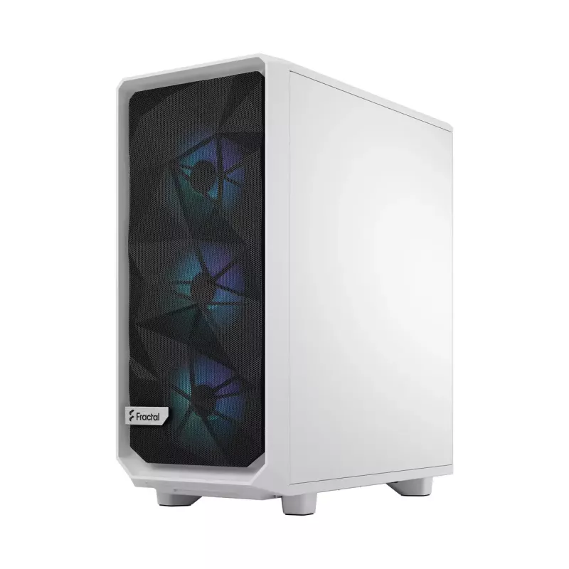 PC korpusas Fractal Design Meshify 2 Compact RGB baltas — ATX/microATX/Mini-ITX, palaiko 3x120 mm priekyje + 1x120 mm gale, 2,5 colio/3,5 colio diskai