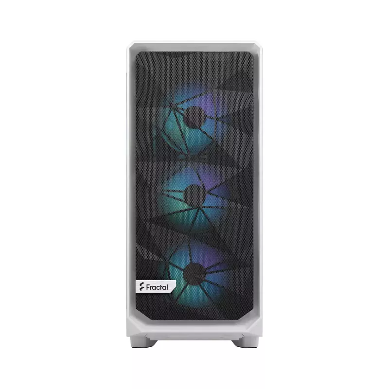 PC korpusas Fractal Design Meshify 2 Compact RGB baltas — ATX/microATX/Mini-ITX, palaiko 3x120 mm priekyje + 1x120 mm gale, 2,5 colio/3,5 colio diskai