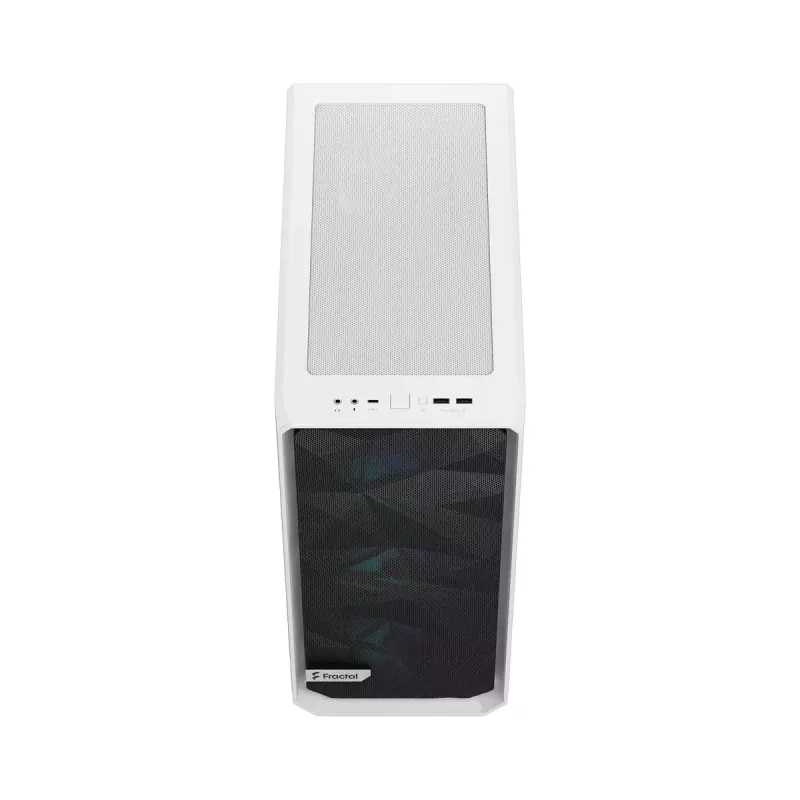 PC korpusas Fractal Design Meshify 2 Compact RGB baltas — ATX/microATX/Mini-ITX, palaiko 3x120 mm priekyje + 1x120 mm gale, 2,5 colio/3,5 colio diskai