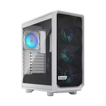 PC korpusas Fractal Design Meshify 2 Compact RGB baltas — ATX/microATX/Mini-ITX, palaiko 3x120 mm priekyje + 1x120 mm gale, 2,5 colio/3,5 colio diskai