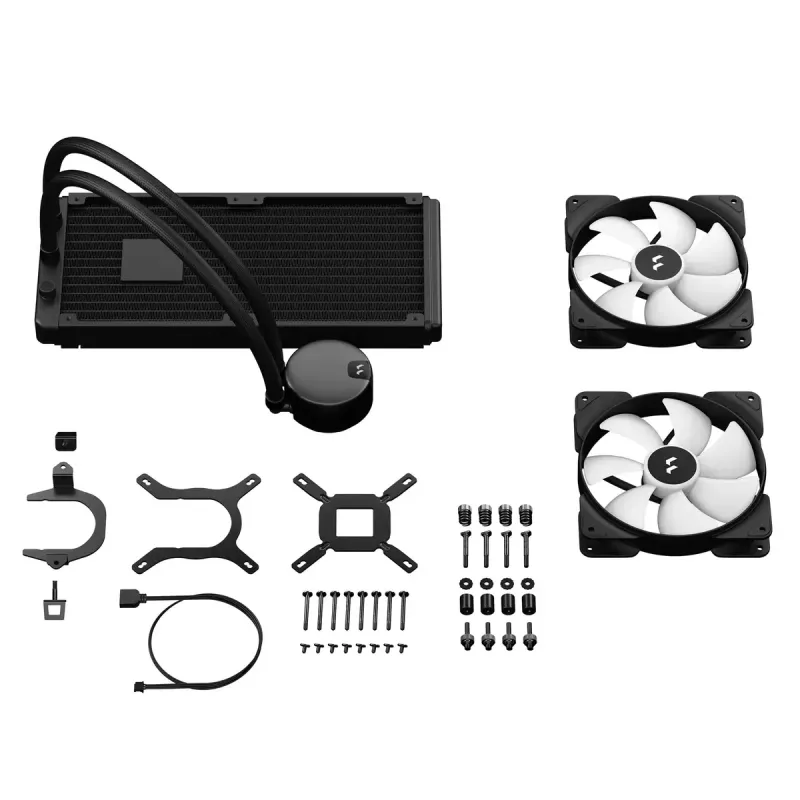Visa apimanti skysčio CPU aušintuvas Fractal Design Lumen S28 v2 RGB — 140 mm ventiliatoriai, 500–1700 RPM, juoda