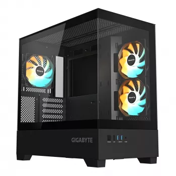 GIGABYTE C201 PANORAMIC kompiuterio korpusas – Mid Tower, m-ATX, 360 mm radiatorių palaikymas, 3 iš anksto sumontuoti ventiliatoriai, USB 3.0, RGB Fusion palaikymas