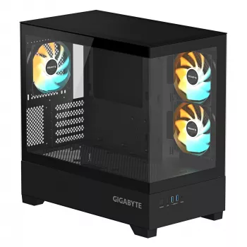 GIGABYTE C201 PANORAMIC kompiuterio korpusas – Mid Tower, m-ATX, 360 mm radiatorių palaikymas, 3 iš anksto sumontuoti ventiliatoriai, USB 3.0, RGB Fusion palaikymas