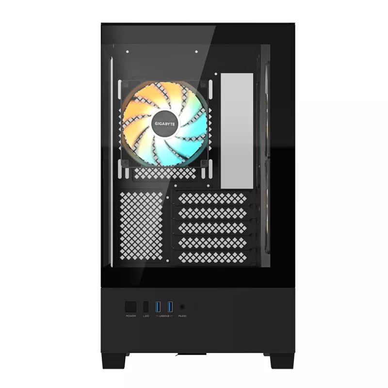 GIGABYTE C201 PANORAMIC kompiuterio korpusas – Mid Tower, m-ATX, 360 mm radiatorių palaikymas, 3 iš anksto sumontuoti ventiliatoriai, USB 3.0, RGB Fusion palaikymas
