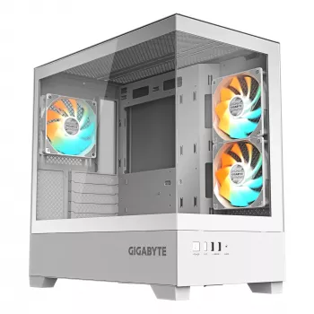 GIGABYTE C201 PANORAMIC ICE PC korpusas – Mid Tower, m-ATX, 360 mm radiatoriaus palaikymas, 3 iš anksto sumontuoti ventiliatoriai, USB 3.0, RGB Fusion palaikymas