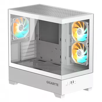 GIGABYTE C201 PANORAMIC ICE PC korpusas – Mid Tower, m-ATX, 360 mm radiatoriaus palaikymas, 3 iš anksto sumontuoti ventiliatoriai, USB 3.0, RGB Fusion palaikymas