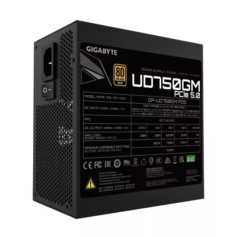 GIGABYTE UD750GM PG5 maitinimo blokas 750 W 20+4 kontaktų ATX ATX juodas