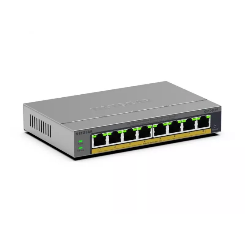 NETGEAR GS108EPP Nevaldomas Gigabit Ethernet (10/100/1000) maitinimo per Ethernet (PoE) stalinis/sieninis montavimas pilkas
