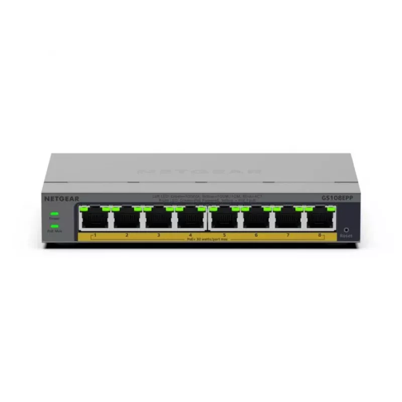 NETGEAR GS108EPP Nevaldomas Gigabit Ethernet (10/100/1000) maitinimo per Ethernet (PoE) stalinis/sieninis montavimas pilkas