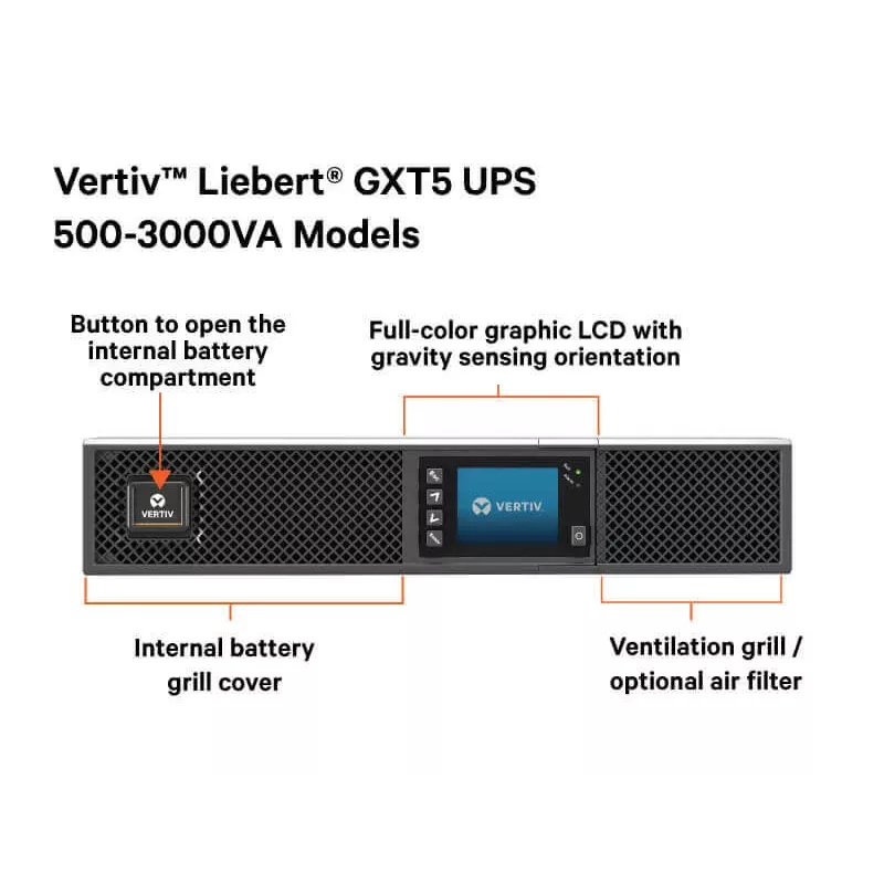 Vertiv Liebert GXT5 nepertraukiamo maitinimo šaltinis (UPS) Dvigubos konversijos (Online) 3 kVA 3000 W 7 AC išėjimo lizdai