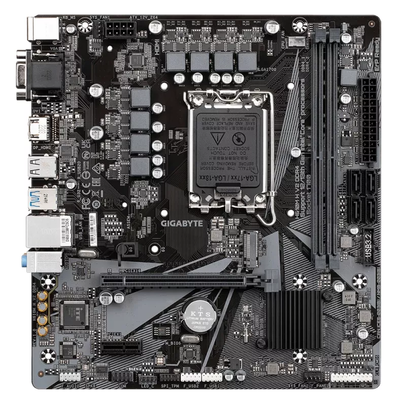 GIGABYTE H610M H V2 DDR4 pagrindinė plokštė – palaiko Intel Core 14 kartos procesorius, 6+1+1 hibridinis skaitmeninis VRM, iki 3200MHz DDR4 (OC), 1xPCIe 3.0 M.2, GbE LAN, USB 3.2 Gen 1