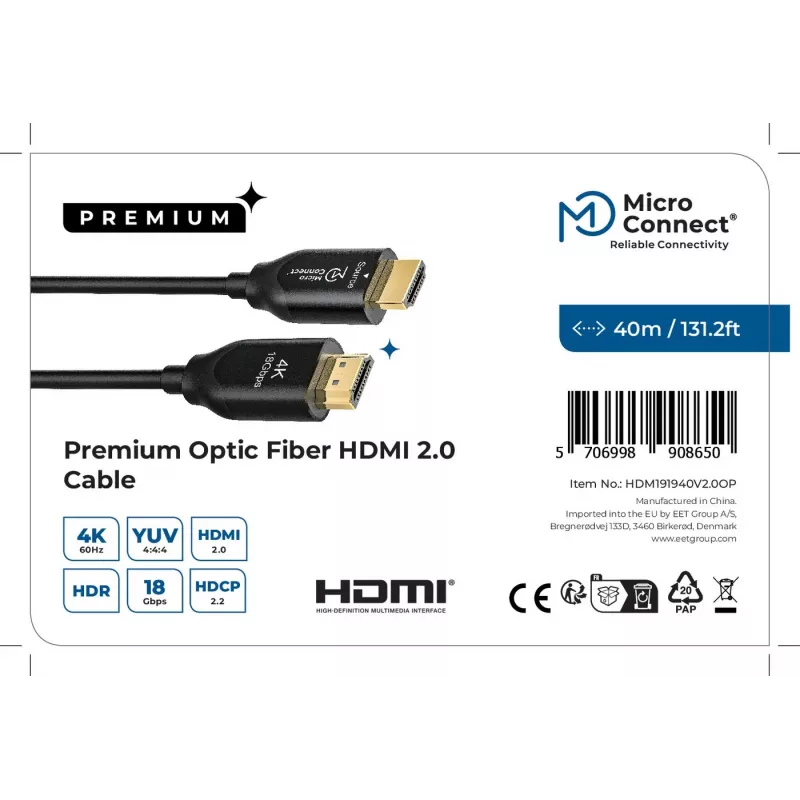 Microconnect Premium Optic HDMI kabelis 40m
