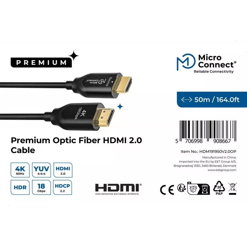 Microconnect Premium optinis HDMI kabelis 50 m