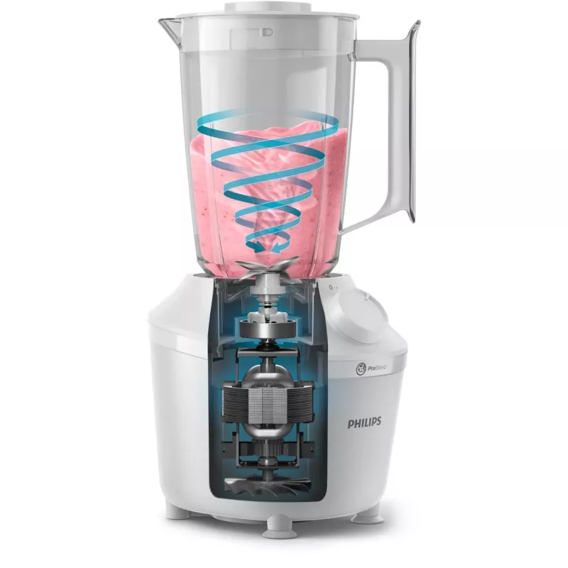 Stalinis trintuvas „Philips HR2041/00“ – 450 W, 1,9 l plastikinis indas, nerūdijančio plieno peiliai, baltas