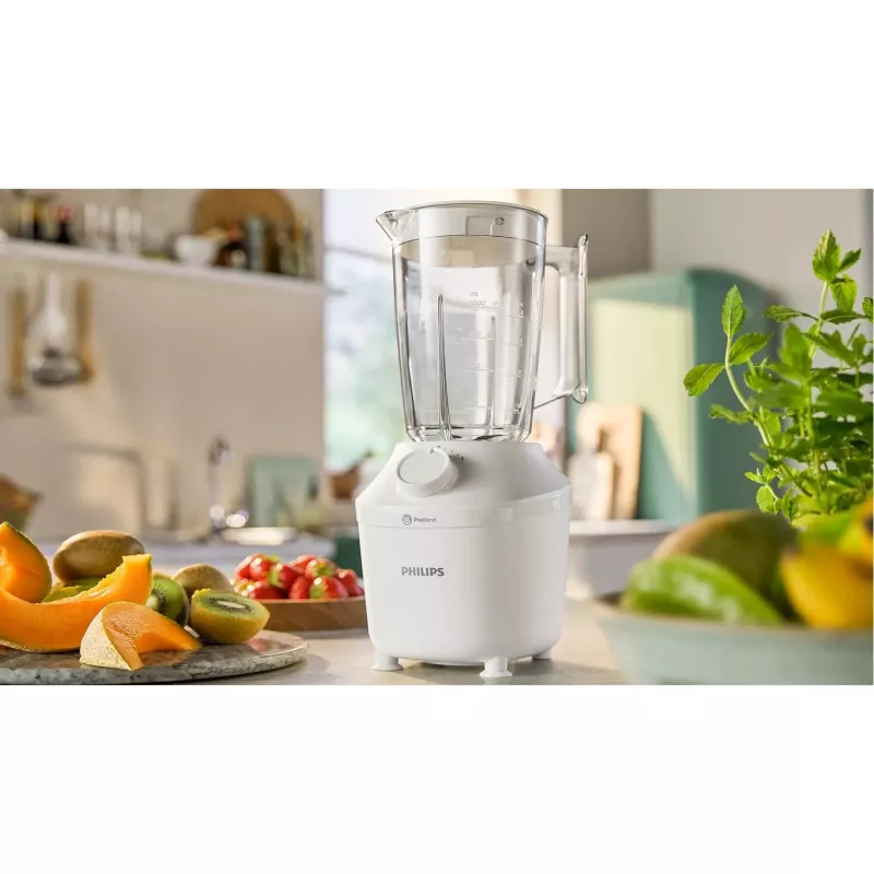 Stalinis trintuvas „Philips HR2041/00“ – 450 W, 1,9 l plastikinis indas, nerūdijančio plieno peiliai, baltas