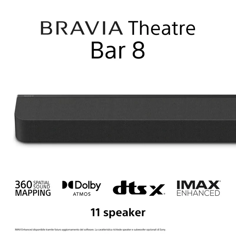 Sony BRAVIA Theatre Bar 8 – Dolby Atmos garso juosta, 11 garsiakalbių, Wi-Fi, Bluetooth, 360 Spatial Sound Mapping