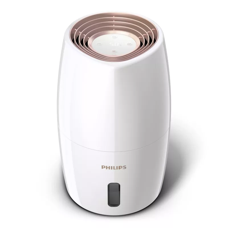 Drėkintuvas Philips HU2716/10 — 2 L bakelis, 17 W, 220–240 V, balta/rožinis auksas, kompaktiškas 220×220×350 mm