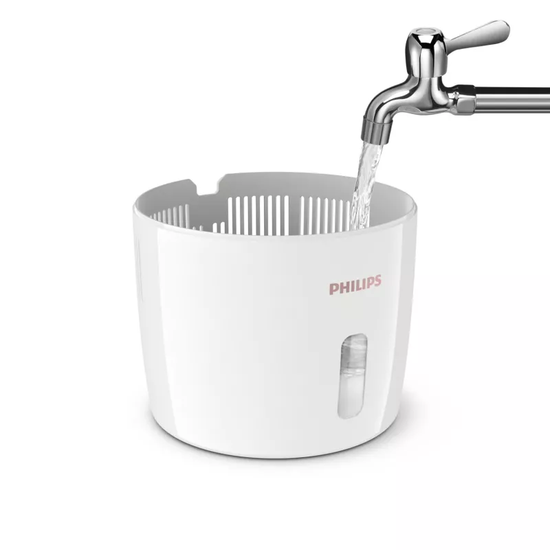 Drėkintuvas Philips HU2716/10 — 2 L bakelis, 17 W, 220–240 V, balta/rožinis auksas, kompaktiškas 220×220×350 mm