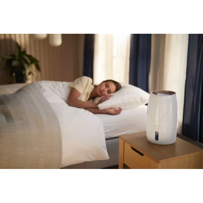 Drėkintuvas Philips HU2716/10 — 2 L bakelis, 17 W, 220–240 V, balta/rožinis auksas, kompaktiškas 220×220×350 mm