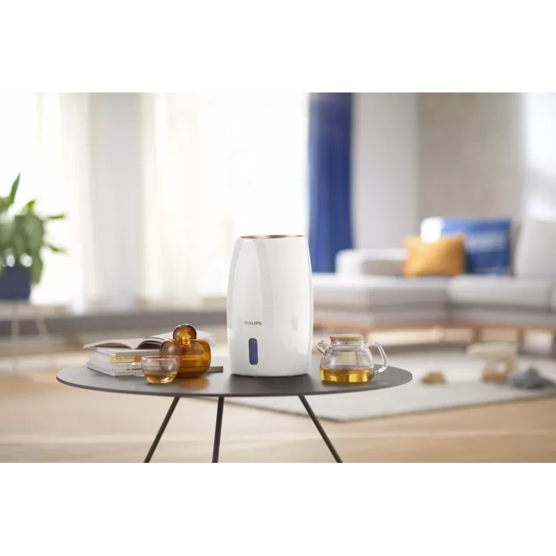 Drėkintuvas Philips HU2716/10 — 2 L bakelis, 17 W, 220–240 V, balta/rožinis auksas, kompaktiškas 220×220×350 mm