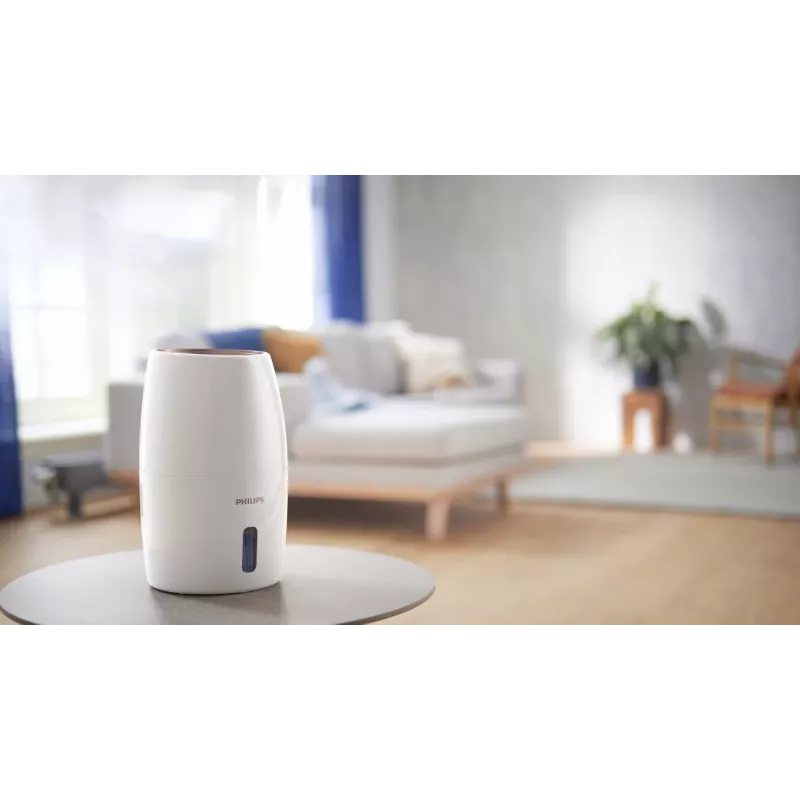 Drėkintuvas Philips HU2716/10 — 2 L bakelis, 17 W, 220–240 V, balta/rožinis auksas, kompaktiškas 220×220×350 mm
