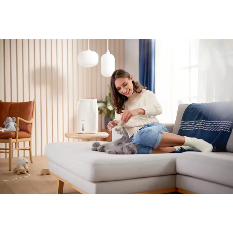 Drėkintuvas Philips HU2716/10 — 2 L bakelis, 17 W, 220–240 V, balta/rožinis auksas, kompaktiškas 220×220×350 mm