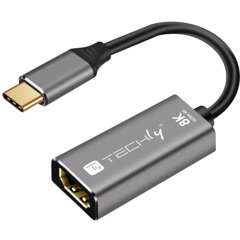 “Techly” IADAP-USBC-HDMI8 USB grafikos adapteris 7680 x 4320 pikselių juoda, sidabrinė